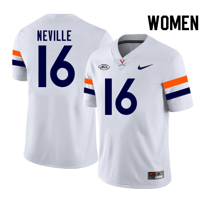 Women Virginia Cavaliers #16 Tyler Neville College Football Jerseys Stitched-White